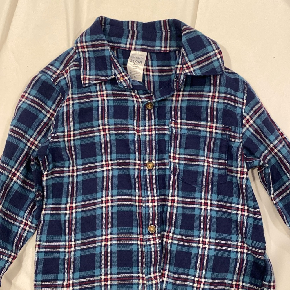 3T Blue, red, white button down. Carters. Great condition